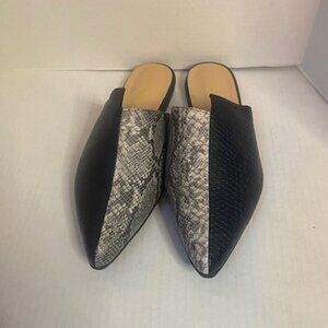 CicoMuin two-tone black and snakeskin pointed-toe mule flats, size 7